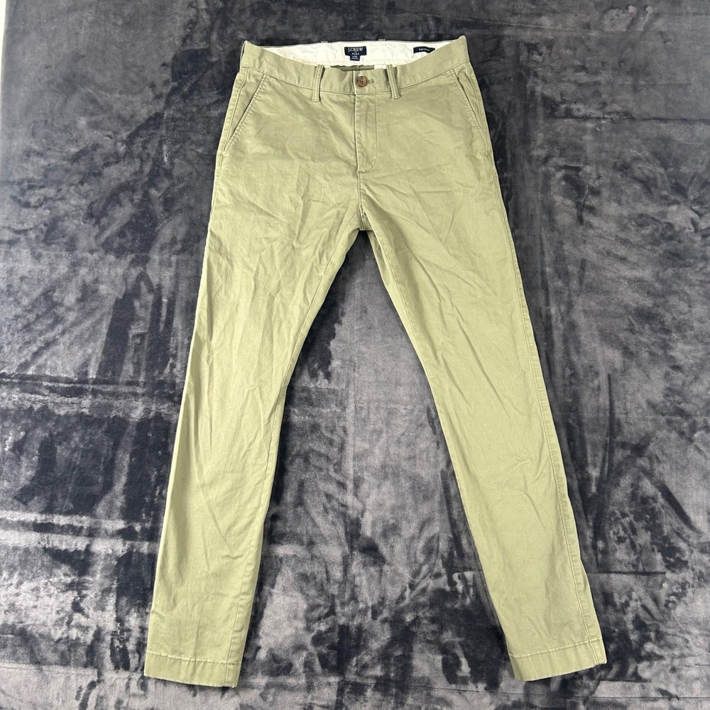 J.Crew Flex Skinny Chino Pants Mens 29x32 Olive Green Stretch Cotton Casual